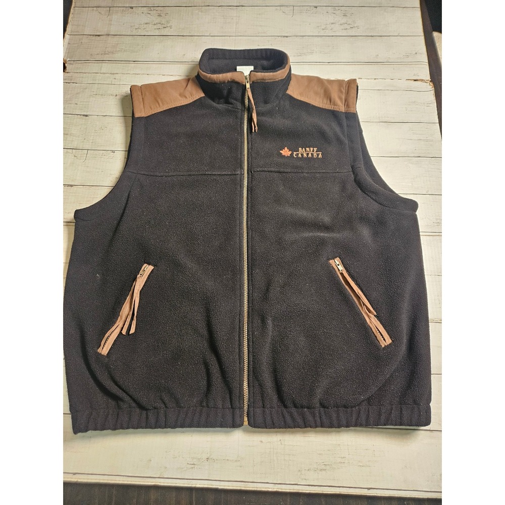 Rundle Wear Banff Canada Fleece Vest Mens XL Black Tan Full Zip Outdoor Gorpcore